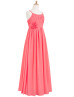 Spaghetti Straps Coral Pleated Chiffon Boho Junior Bridesmaid Dress